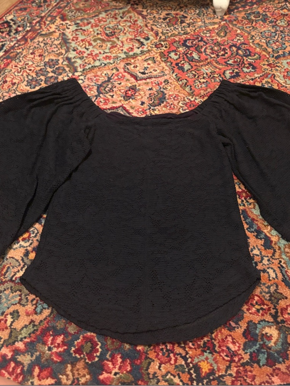 Free People, Off-Shoulder, Black Women's Top with Bell Sleeves, Size S